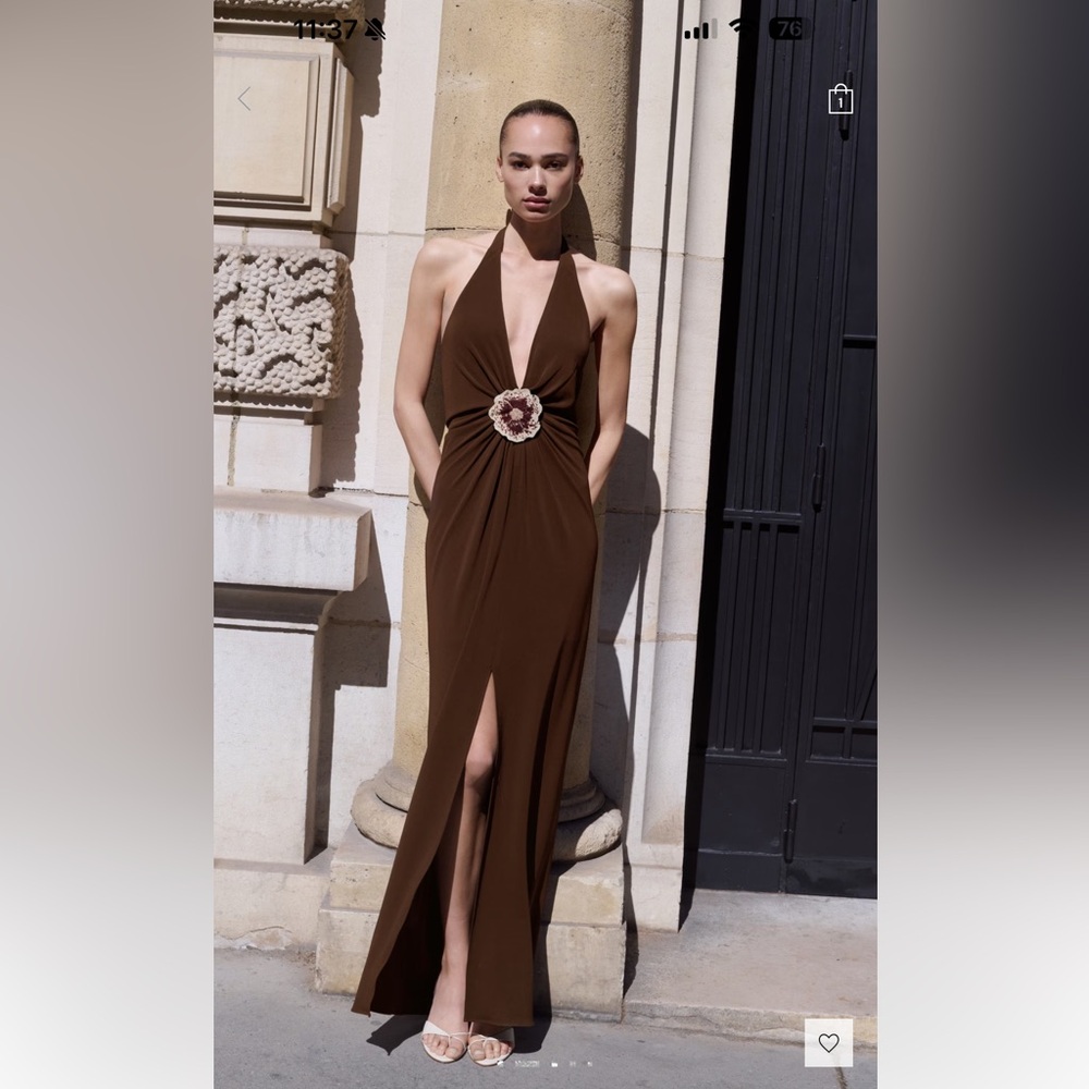 MANGO Halter Dress with Flower Detail